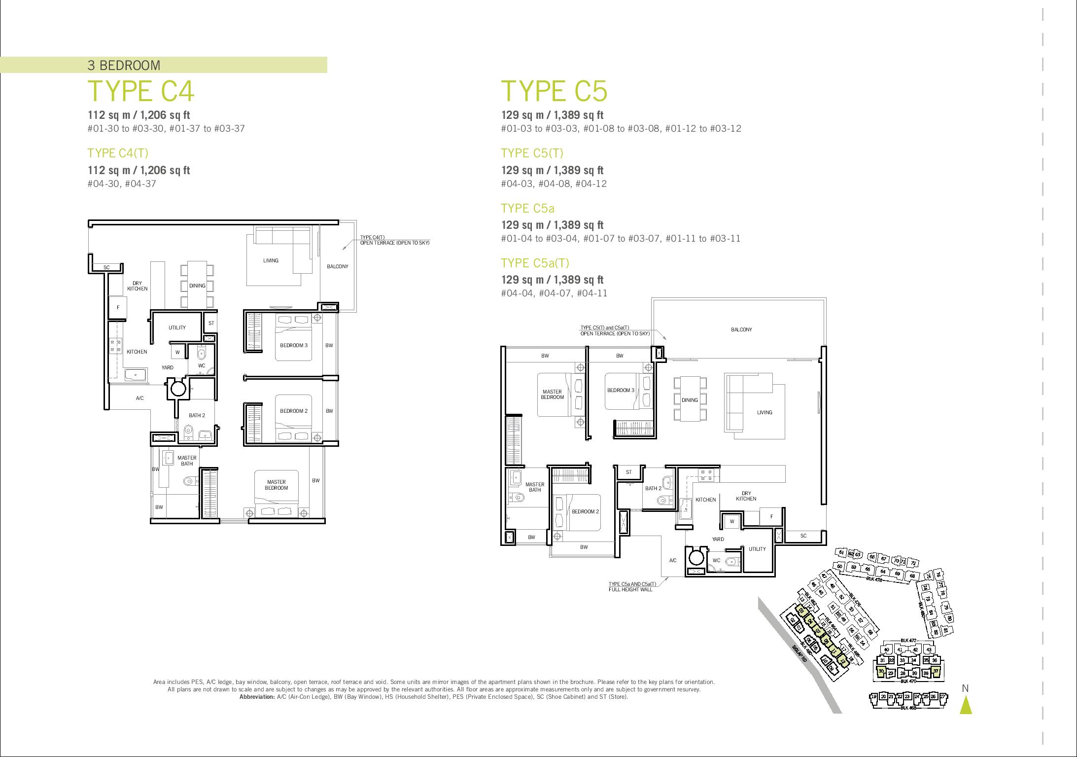 Flamingo Valley 3 Bedroom Type C4 & C5 Floor Plans